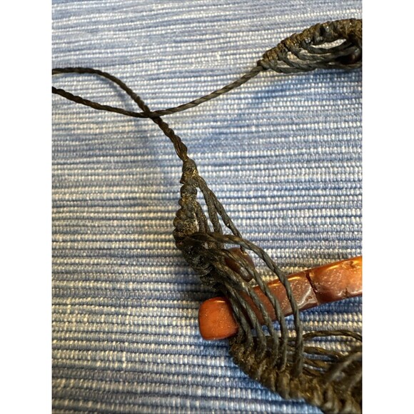 Artisan Tagua Wood Bar Pendant Necklace Macrame Cord Tribal Boho Adjustable - Picture 10 of 10